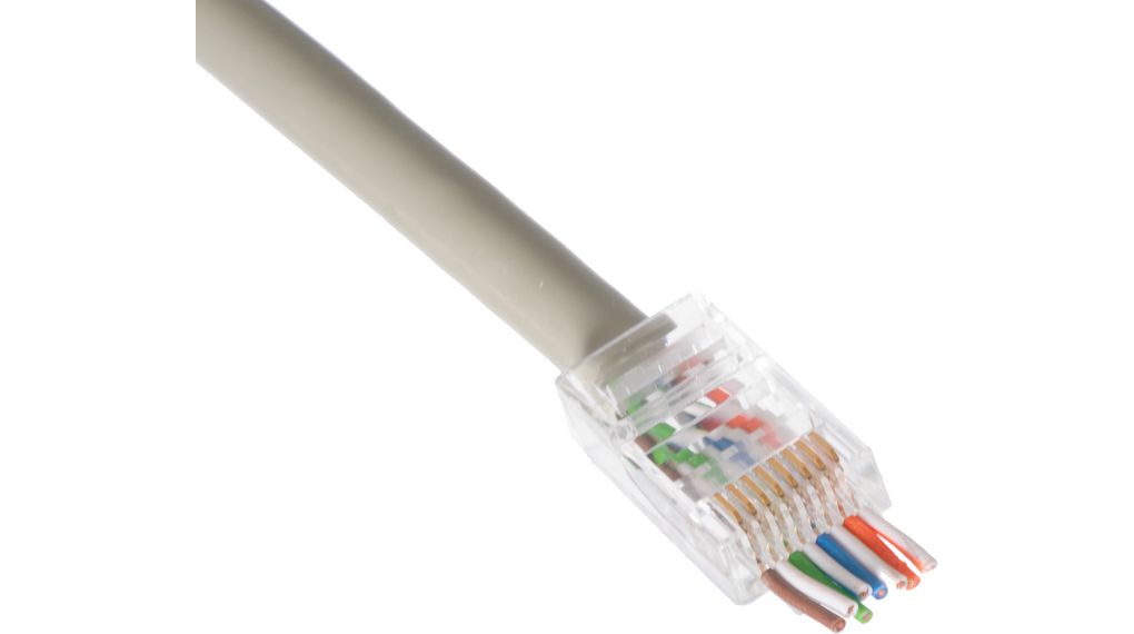 Modular Connector, Plug, RJ45, CAT5e, Straight, Positions - 8, Contacts - 8, Unshielded, Pack of 100 pieces